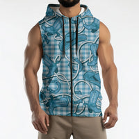 Blue Hawaii Palaka Cowboy Sleeveless Zip Hoodie Hawaiian Paniolo Festival Spirit LT19 - Polynesian Pride