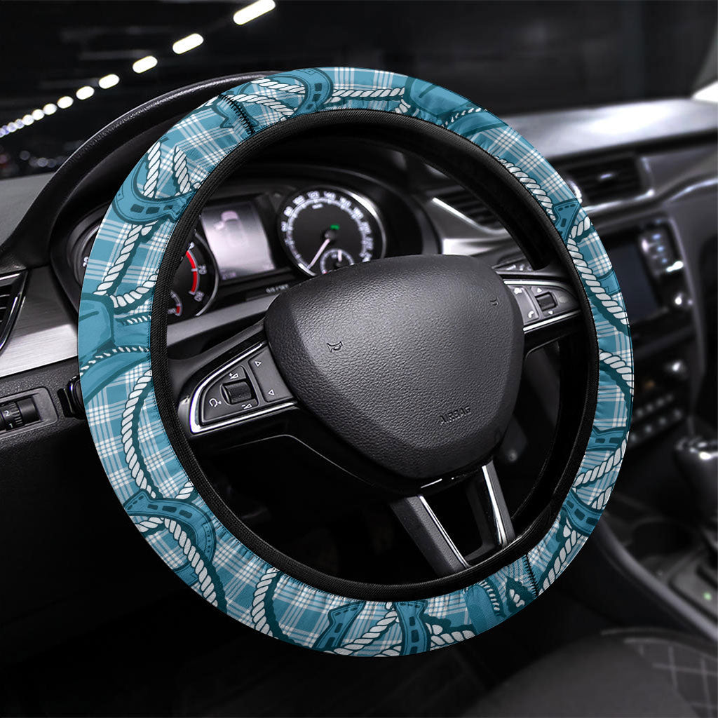 Blue Hawaii Palaka Cowboy Steering Wheel Cover Hawaiian Paniolo Festival Spirit LT19 Universal Fit Blue - Polynesian Pride