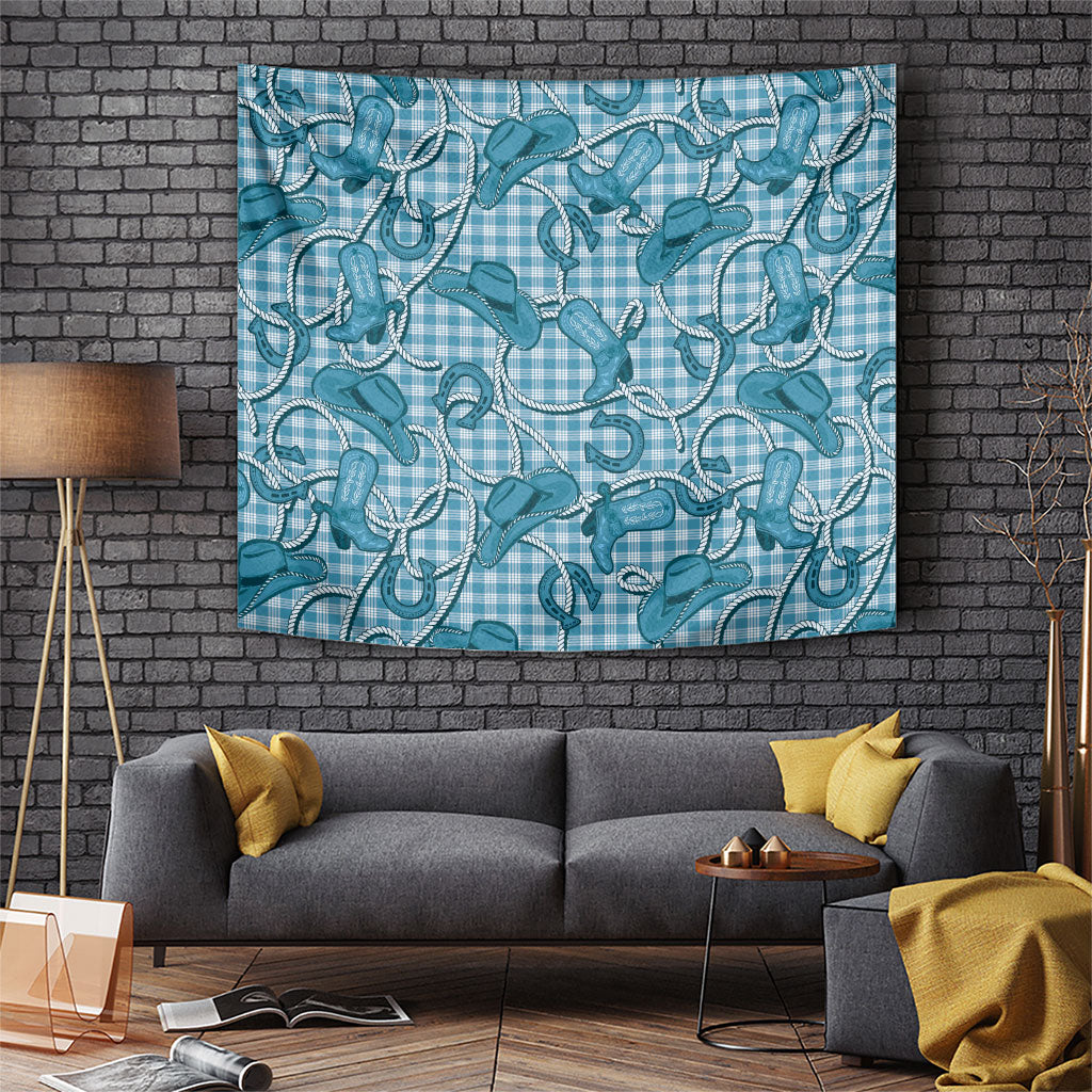Blue Hawaii Palaka Cowboy Tapestry Hawaiian Paniolo Festival Spirit LT19 Blue - Polynesian Pride