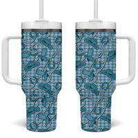 Blue Hawaii Palaka Cowboy Tumbler With Handle Hawaiian Paniolo Festival Spirit LT19 One Size: 40 oz Blue - Polynesian Pride