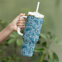 Blue Hawaii Palaka Cowboy Tumbler With Handle Hawaiian Paniolo Festival Spirit LT19 - Polynesian Pride