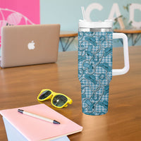 Blue Hawaii Palaka Cowboy Tumbler With Handle Hawaiian Paniolo Festival Spirit LT19 - Polynesian Pride