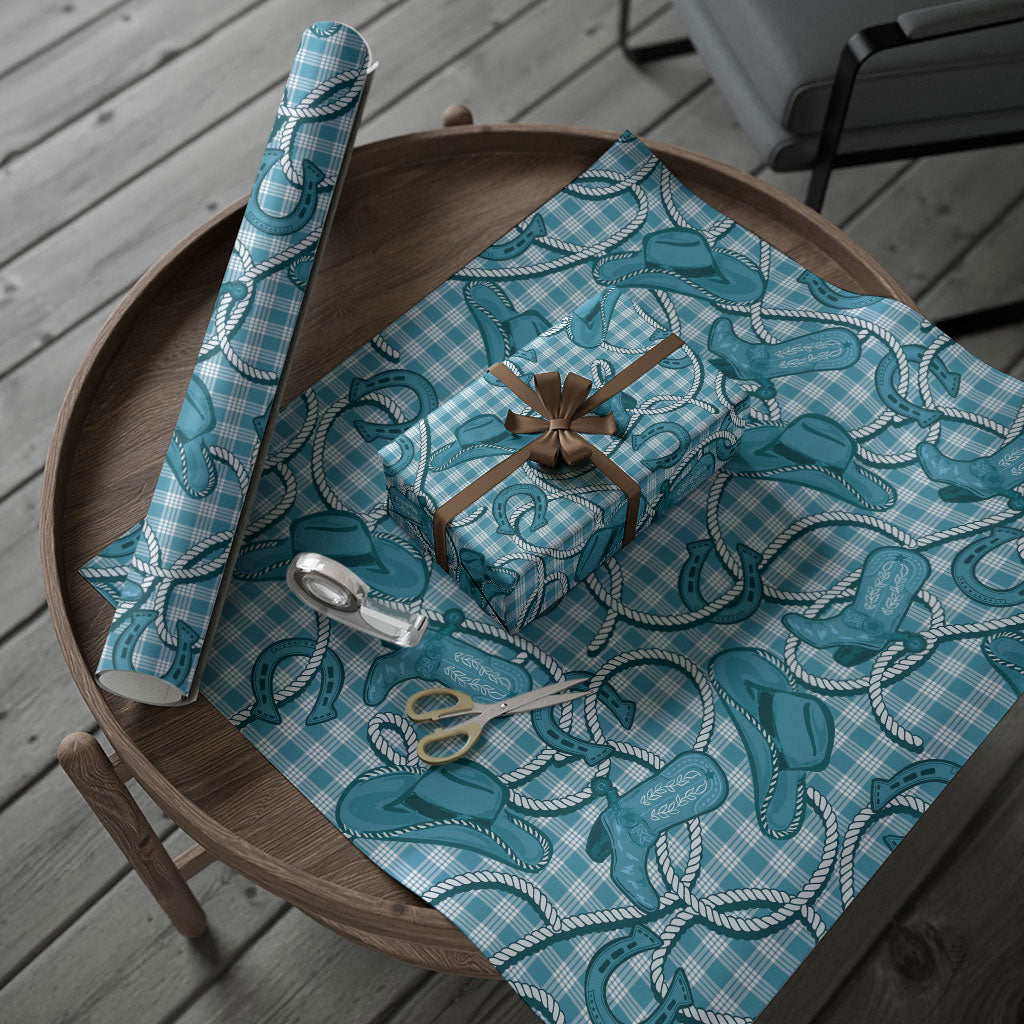 Blue Hawaii Palaka Cowboy Wrapping Paper Hawaiian Paniolo Festival Spirit LT19 - Polynesian Pride