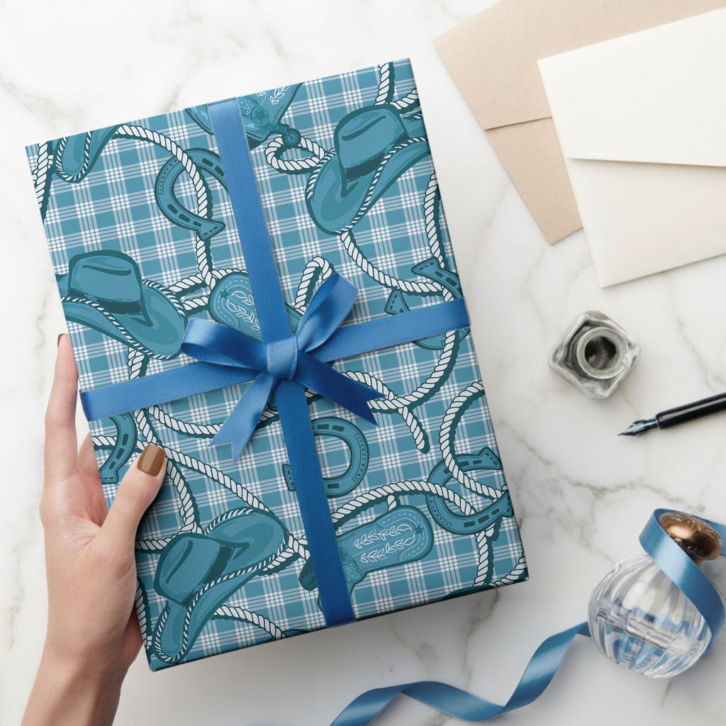 Blue Hawaii Palaka Cowboy Wrapping Paper Hawaiian Paniolo Festival Spirit LT19 - Polynesian Pride