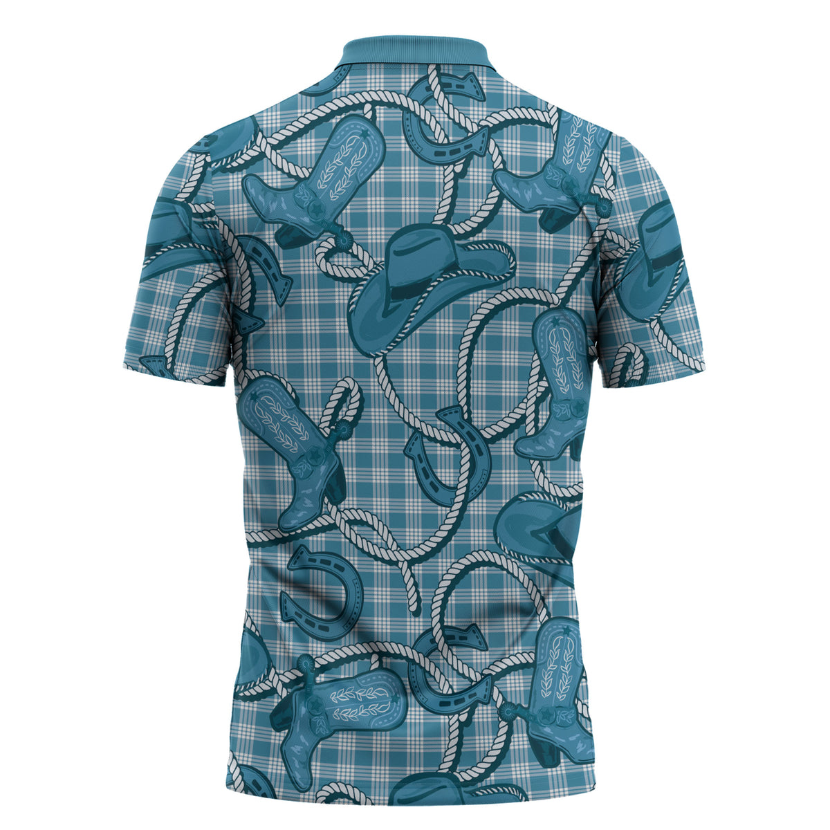Blue Hawaii Palaka Cowboy Zipper Polo Shirt Hawaiian Paniolo Festival Spirit LT19 - Polynesian Pride