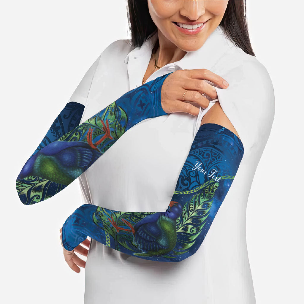New Zealand Takahe Personalised Arm Sleeves Silver Fern Galaxy Polynesian Pattern