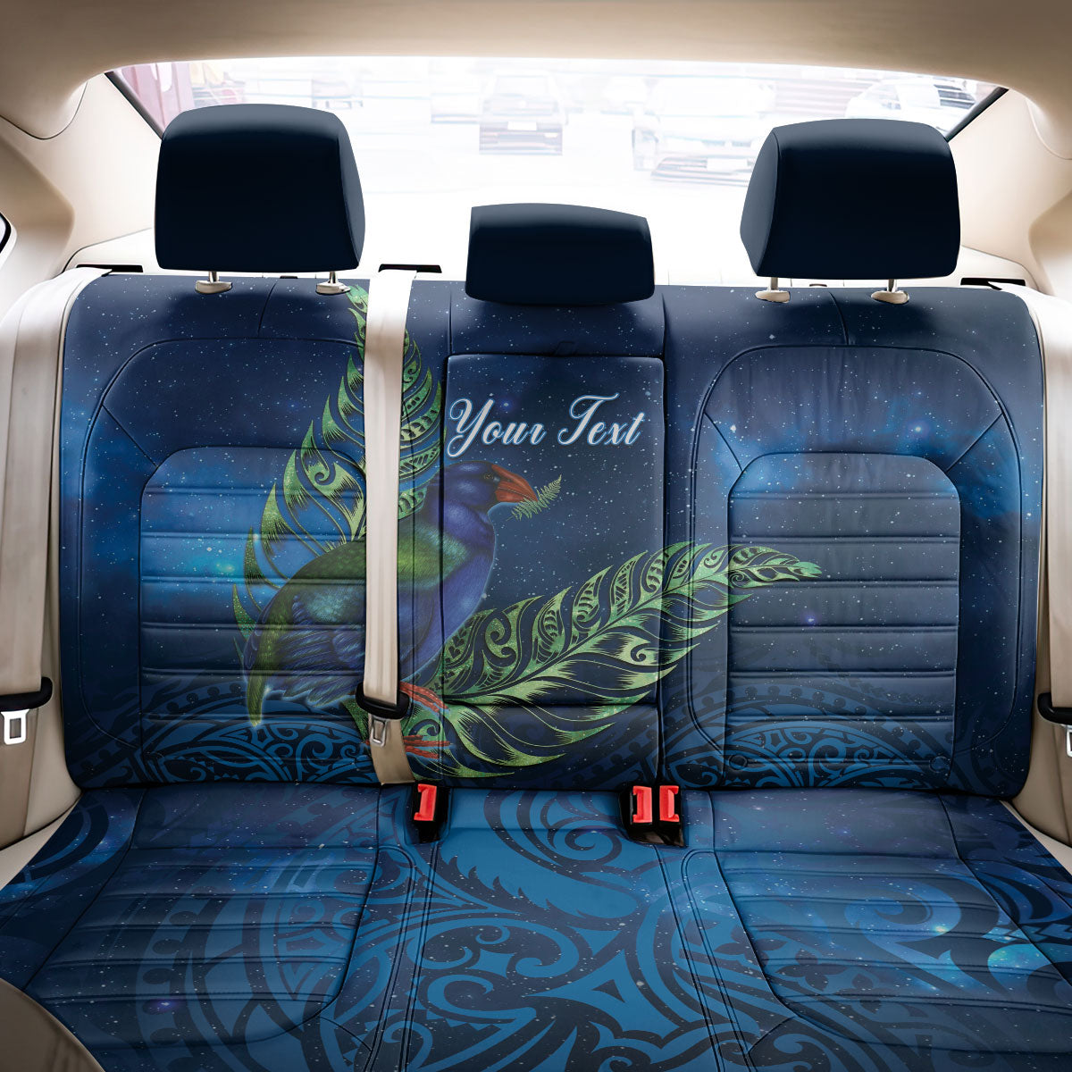 New Zealand Takahe Personalised Back Car Seat Cover Silver Fern Galaxy Polynesian Pattern
