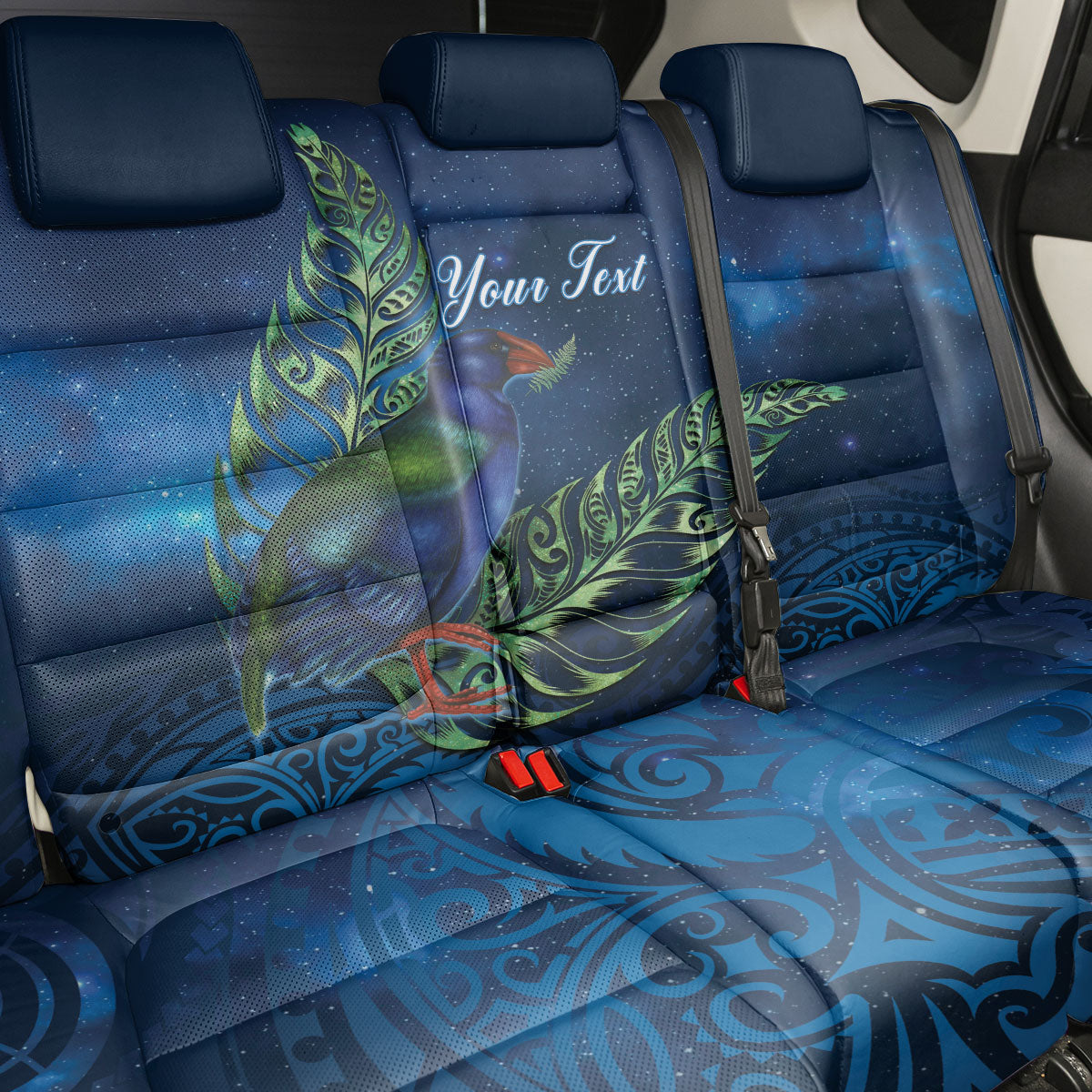 New Zealand Takahe Personalised Back Car Seat Cover Silver Fern Galaxy Polynesian Pattern