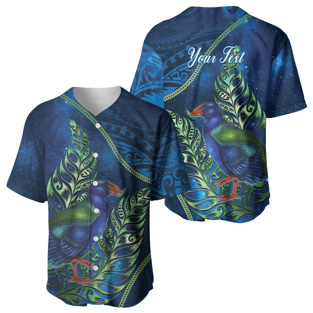 New Zealand Takahe Personalised Baseball Jersey Silver Fern Galaxy Polynesian Pattern