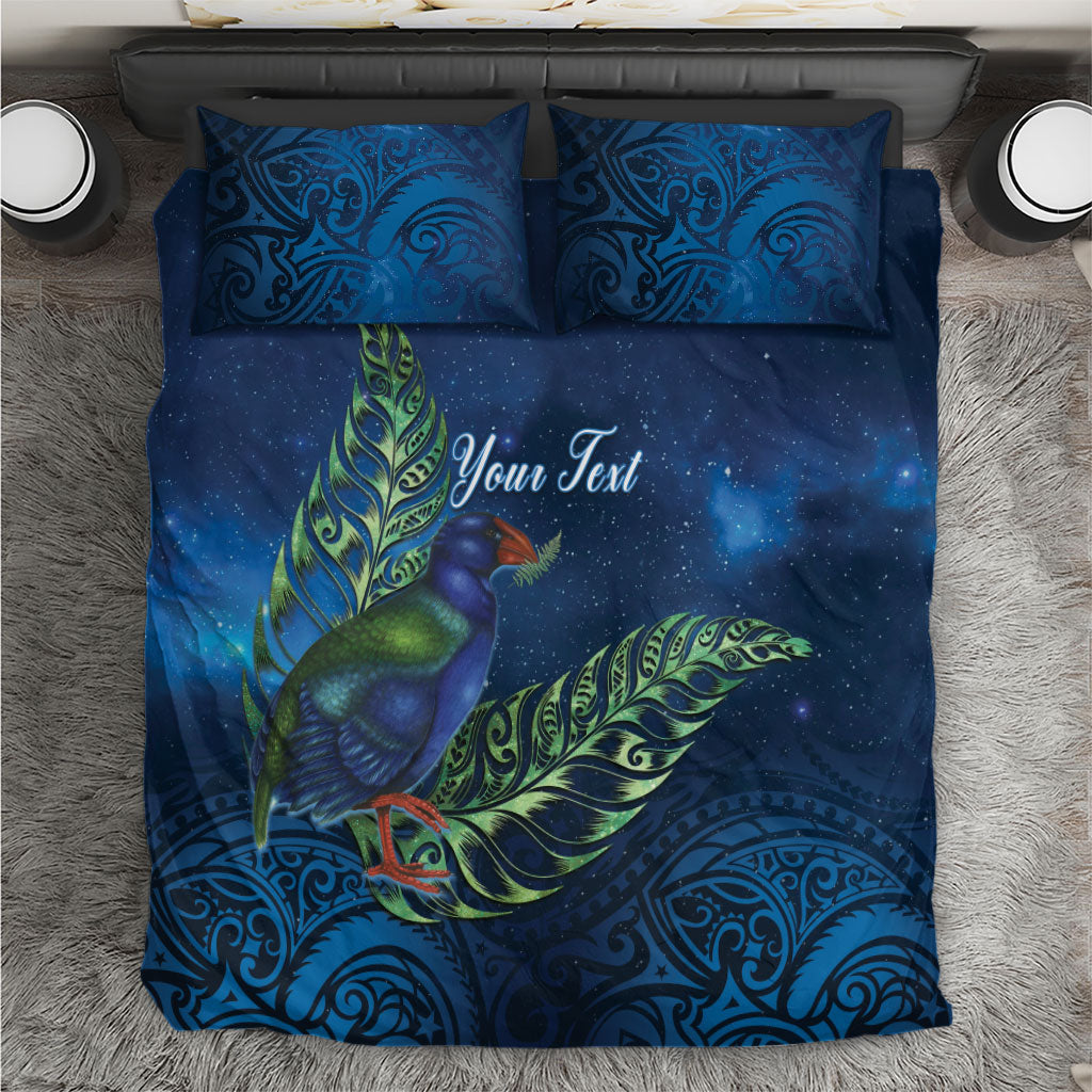 New Zealand Takahe Personalised Bedding Set Silver Fern Galaxy Polynesian Pattern