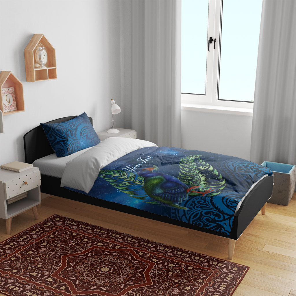 New Zealand Takahe Personalised Bedding Set Silver Fern Galaxy Polynesian Pattern