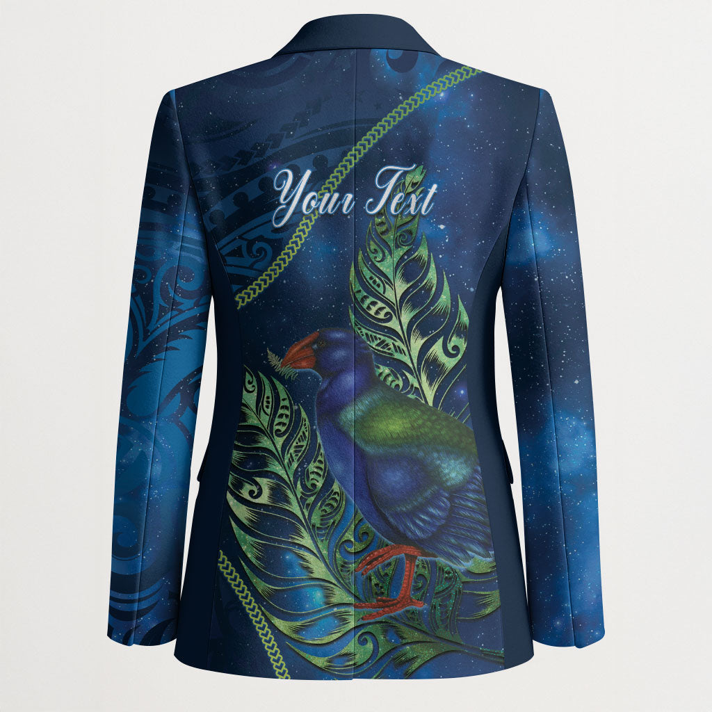 New Zealand Takahe Personalised Blazer Silver Fern Galaxy Polynesian Pattern