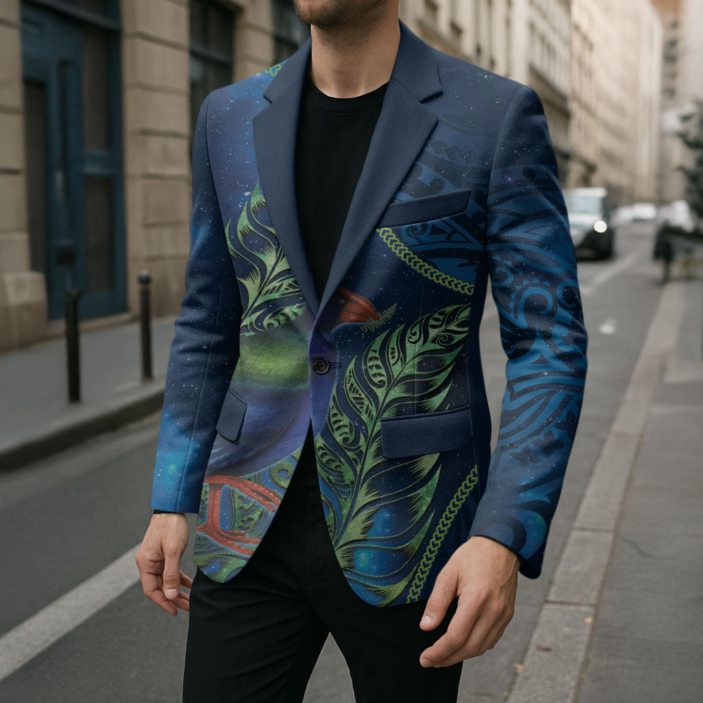New Zealand Takahe Personalised Blazer Silver Fern Galaxy Polynesian Pattern
