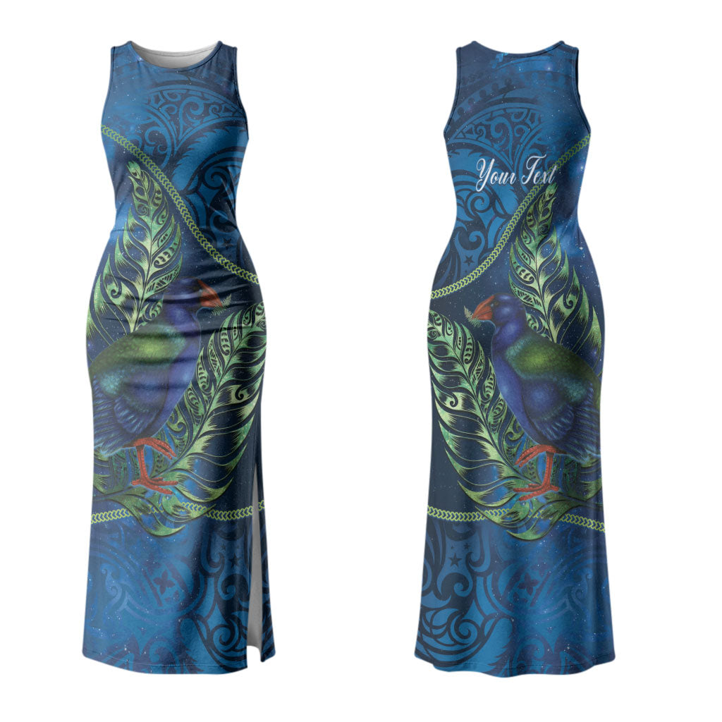 New Zealand Takahe Personalised Couples Matching Tank Maxi Dress and Hawaiian Shirt Silver Fern Galaxy Polynesian Pattern LT22