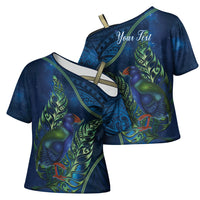 New Zealand Takahe Personalised Cross Shoulder Shirt Silver Fern Galaxy Polynesian Pattern