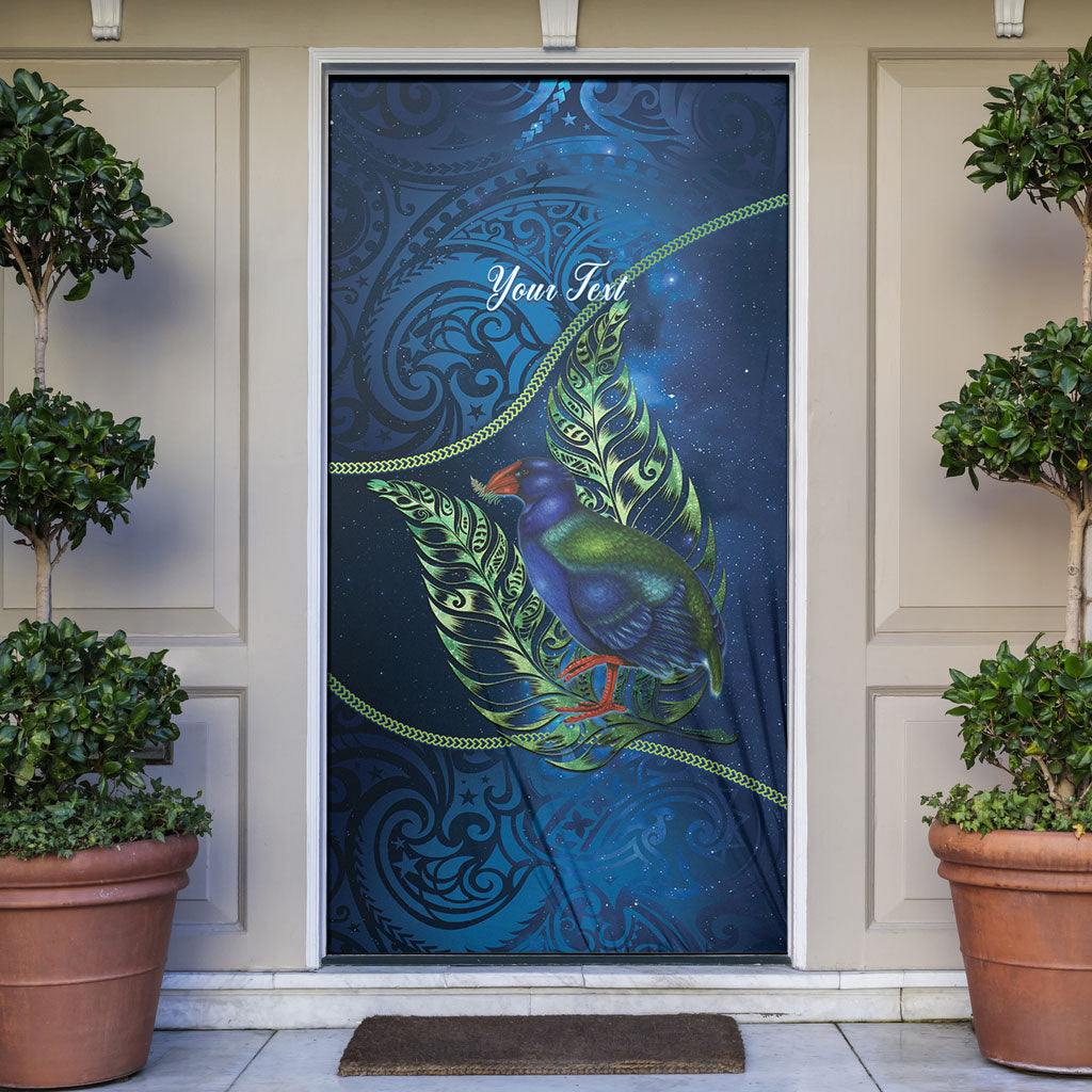 New Zealand Takahe Personalised Door Cover Silver Fern Galaxy Polynesian Pattern LT22 Blue - Polynesian Pride