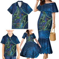 New Zealand Takahe Personalised Family Matching Mermaid Dress and Hawaiian Shirt Silver Fern Galaxy Polynesian Pattern