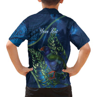 New Zealand Takahe Personalised Family Matching Off The Shoulder Long Sleeve Dress and Hawaiian Shirt Silver Fern Galaxy Polynesian Pattern