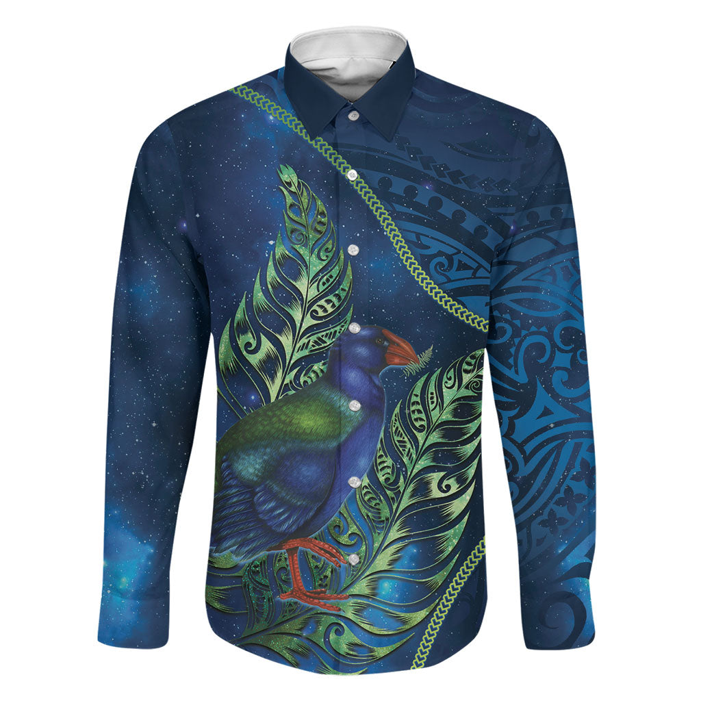 New Zealand Takahe Personalised Family Matching Off The Shoulder Long Sleeve Dress and Hawaiian Shirt Silver Fern Galaxy Polynesian Pattern