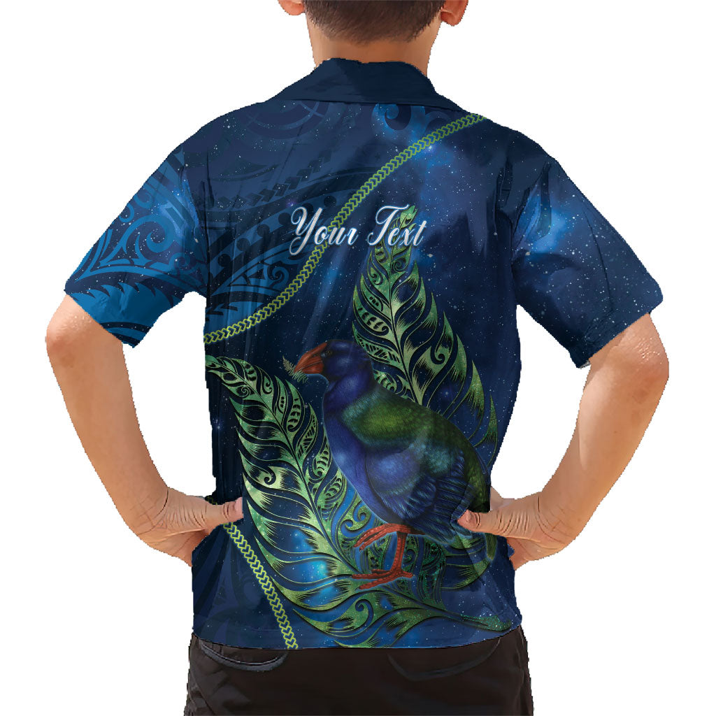 New Zealand Takahe Personalised Family Matching Off Shoulder Maxi Dress and Hawaiian Shirt Silver Fern Galaxy Polynesian Pattern