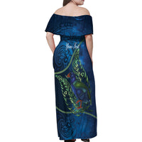 New Zealand Takahe Personalised Family Matching Off Shoulder Maxi Dress and Hawaiian Shirt Silver Fern Galaxy Polynesian Pattern