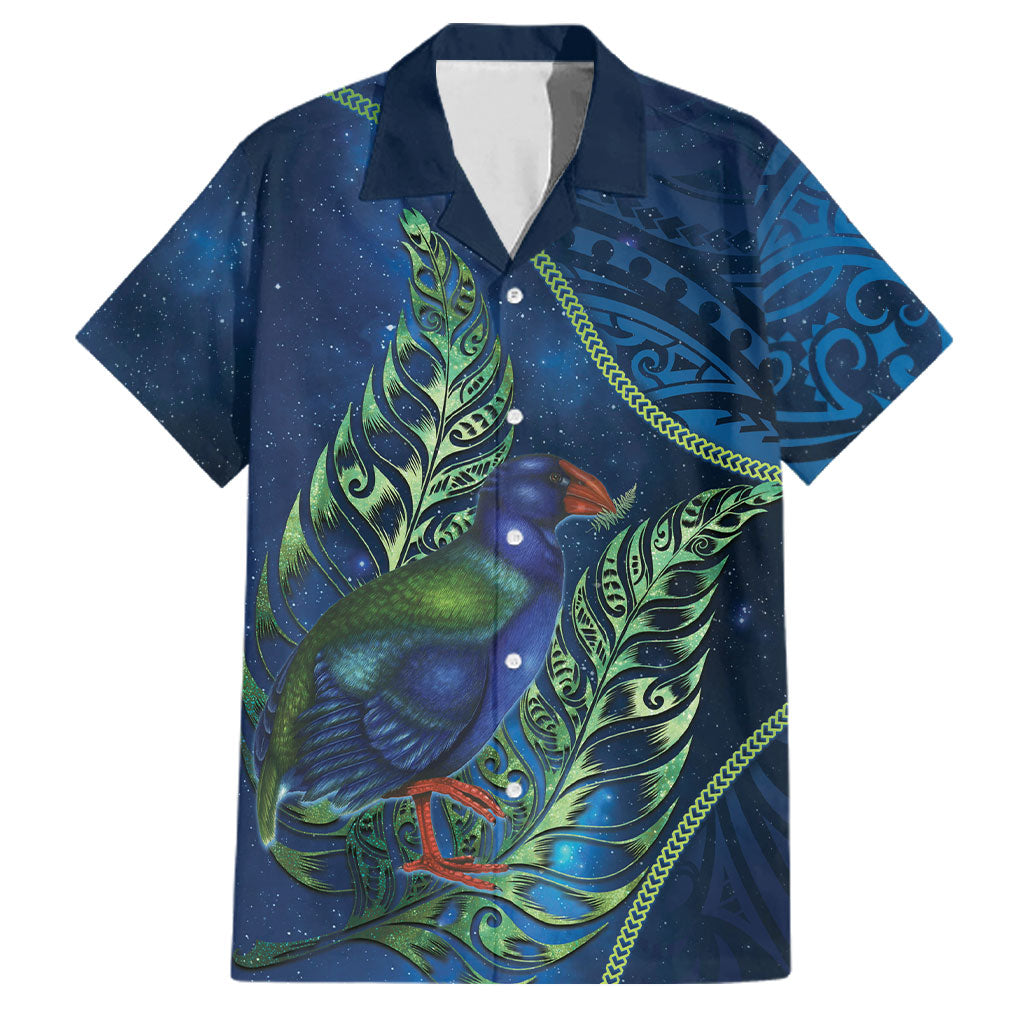 New Zealand Takahe Personalised Family Matching Off Shoulder Short Dress and Hawaiian Shirt Silver Fern Galaxy Polynesian Pattern