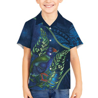 New Zealand Takahe Personalised Family Matching Off Shoulder Short Dress and Hawaiian Shirt Silver Fern Galaxy Polynesian Pattern