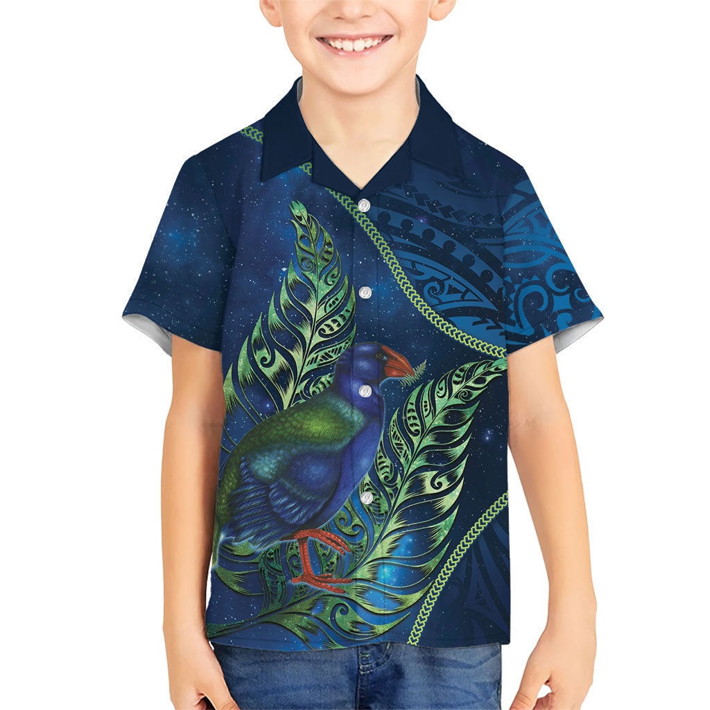 New Zealand Takahe Personalised Family Matching Puletasi and Hawaiian Shirt Silver Fern Galaxy Polynesian Pattern