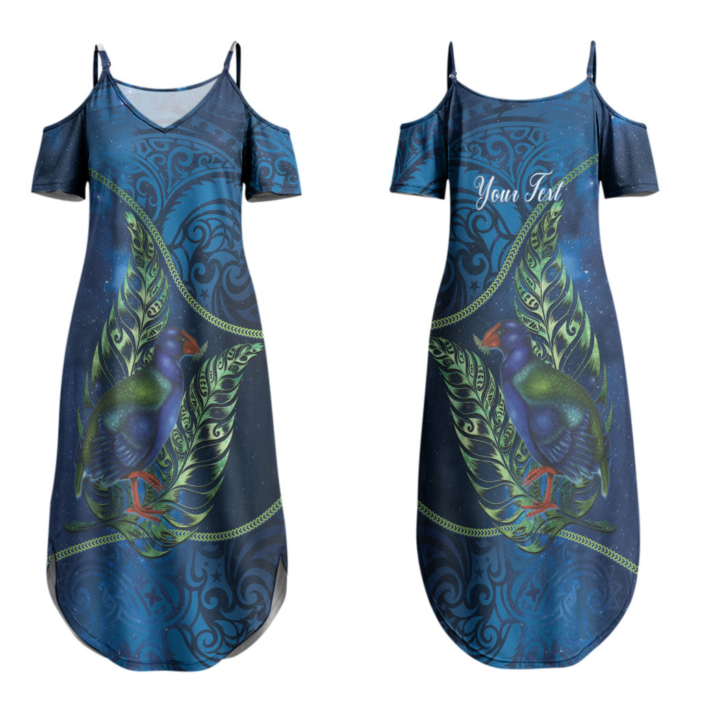 New Zealand Takahe Personalised Family Matching Summer Maxi Dress and Hawaiian Shirt Silver Fern Galaxy Polynesian Pattern LT22 Mom's Dress Blue - Polynesian Pride