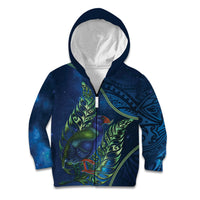 New Zealand Takahe Personalised Kid Hoodie Silver Fern Galaxy Polynesian Pattern