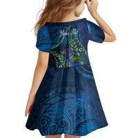 New Zealand Takahe Personalised Kid Short Sleeve Dress Silver Fern Galaxy Polynesian Pattern