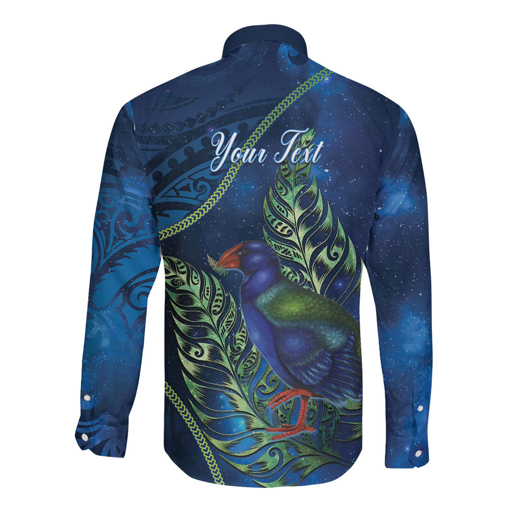 New Zealand Takahe Personalised Long Sleeve Button Shirt Silver Fern Galaxy Polynesian Pattern LT22 - Polynesian Pride