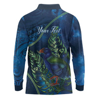 New Zealand Takahe Personalised Long Sleeve Polo Shirt Silver Fern Galaxy Polynesian Pattern LT22 - Polynesian Pride