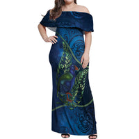 New Zealand Takahe Personalised Off Shoulder Maxi Dress Silver Fern Galaxy Polynesian Pattern