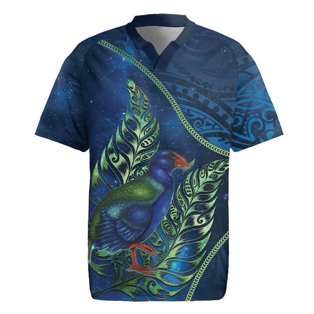 New Zealand Takahe Personalised Rugby Jersey Silver Fern Galaxy Polynesian Pattern LT22 Blue - Polynesian Pride