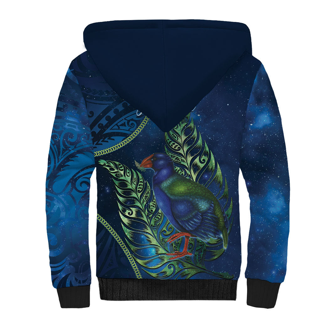 New Zealand Takahe Personalised Sherpa Hoodie Silver Fern Galaxy Polynesian Pattern LT22 - Polynesian Pride