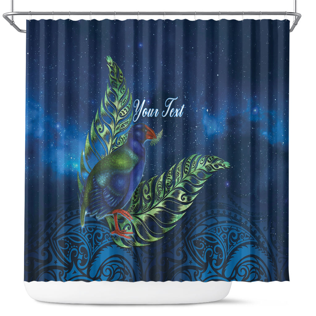 New Zealand Takahe Personalised Shower Curtain Silver Fern Galaxy Polynesian Pattern LT22 Blue - Polynesian Pride