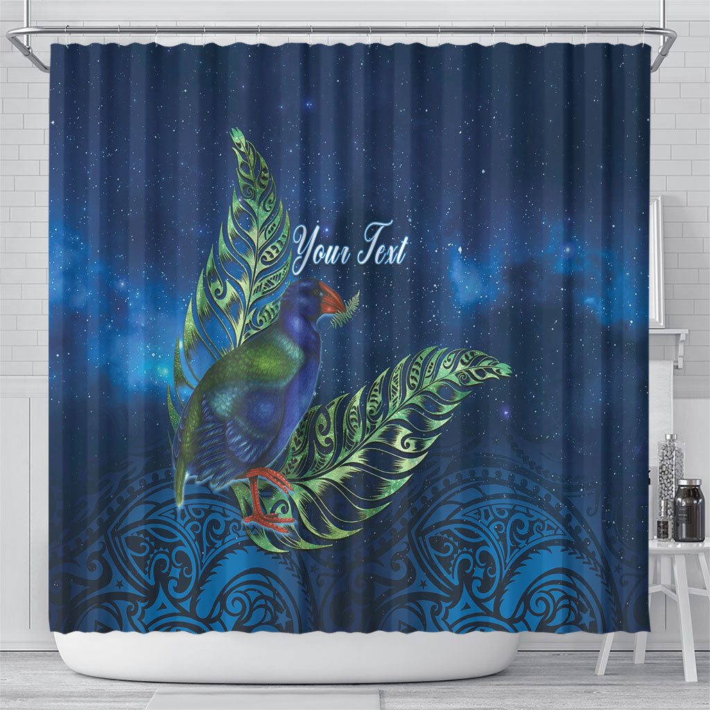 New Zealand Takahe Personalised Shower Curtain Silver Fern Galaxy Polynesian Pattern LT22 - Polynesian Pride