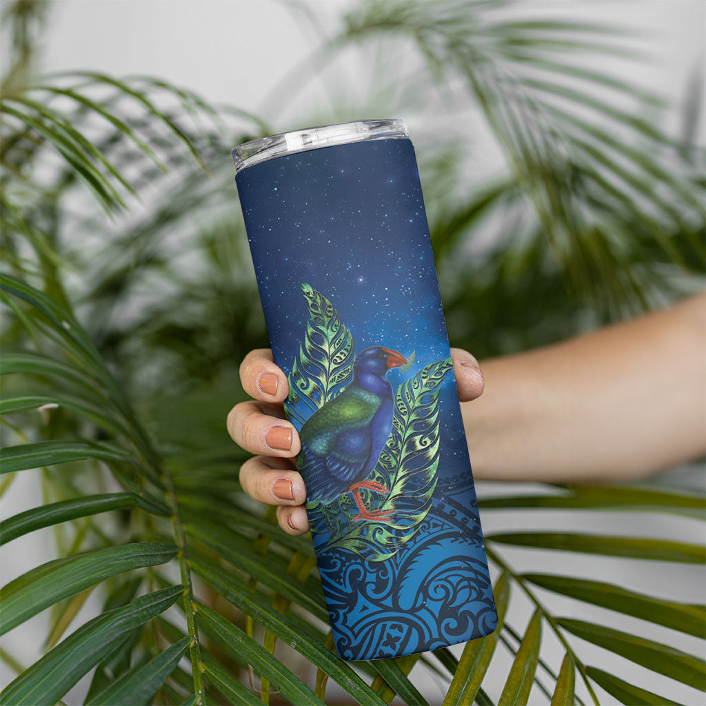 New Zealand Takahe Personalised Skinny Tumbler Silver Fern Galaxy Polynesian Pattern LT22 - Polynesian Pride
