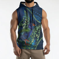 New Zealand Takahe Personalised Sleeveless Hoodie Silver Fern Galaxy Polynesian Pattern