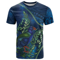 New Zealand Takahe Personalised T Shirt Silver Fern Galaxy Polynesian Pattern LT22 Blue - Polynesian Pride