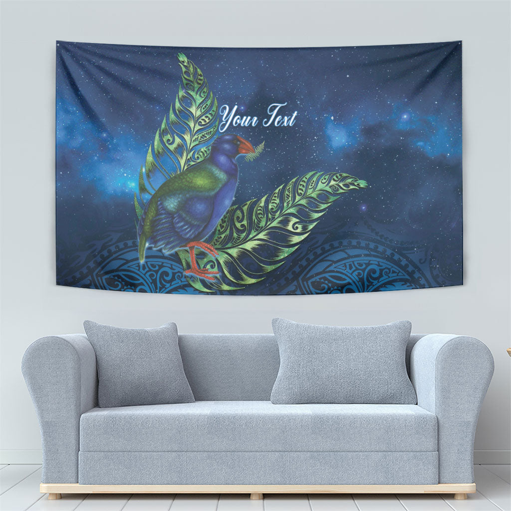 New Zealand Takahe Personalised Tapestry Silver Fern Galaxy Polynesian Pattern