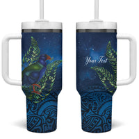 New Zealand Takahe Personalised Tumbler With Handle Silver Fern Galaxy Polynesian Pattern LT22 One Size: 40 oz Blue - Polynesian Pride