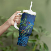 New Zealand Takahe Personalised Tumbler With Handle Silver Fern Galaxy Polynesian Pattern LT22 - Polynesian Pride