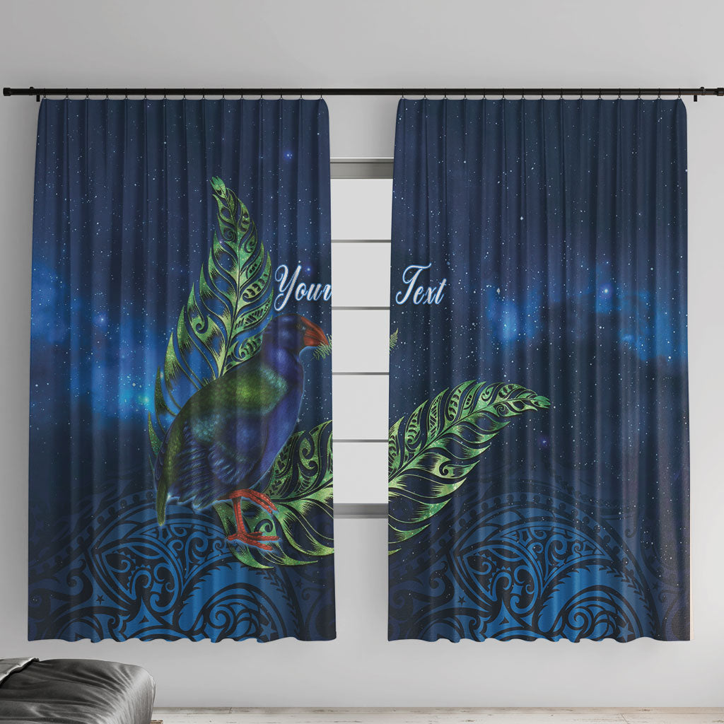 New Zealand Takahe Personalised Window Curtain Silver Fern Galaxy Polynesian Pattern