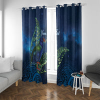 New Zealand Takahe Personalised Window Curtain Silver Fern Galaxy Polynesian Pattern