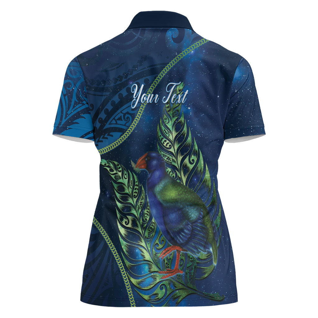 New Zealand Takahe Personalised Women Polo Shirt Silver Fern Galaxy Polynesian Pattern LT22 - Polynesian Pride