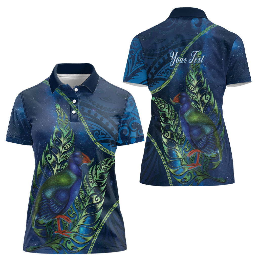 New Zealand Takahe Personalised Women Polo Shirt Silver Fern Galaxy Polynesian Pattern LT22 - Polynesian Pride