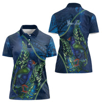 New Zealand Takahe Personalised Women Polo Shirt Silver Fern Galaxy Polynesian Pattern LT22 - Polynesian Pride