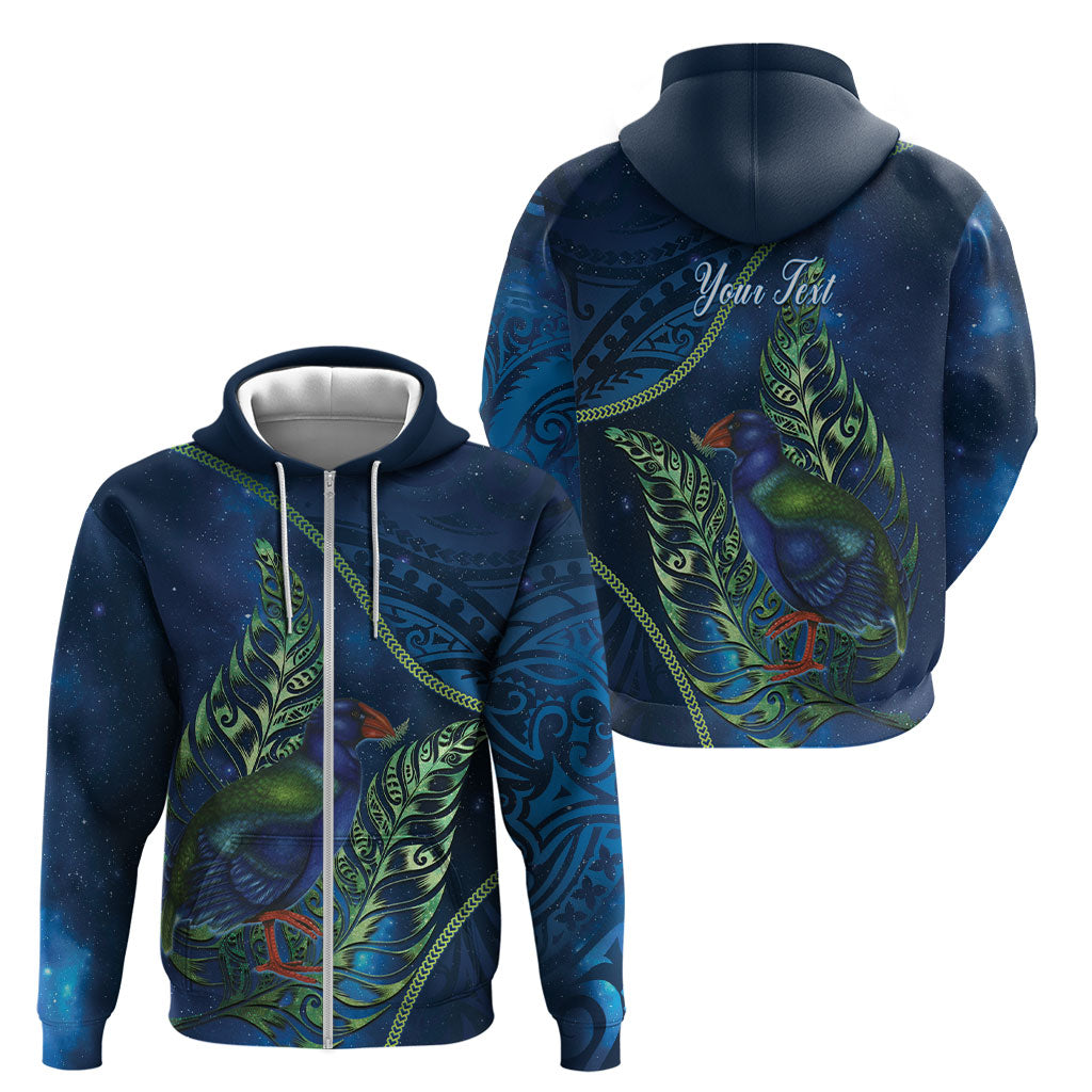 New Zealand Takahe Personalised Zip Hoodie Silver Fern Galaxy Polynesian Pattern LT22 - Polynesian Pride